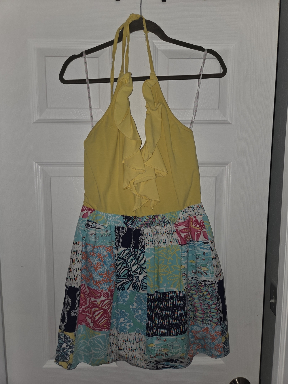 Lilly Pulitzer Yellow Halter Patchwork Backless Sundress